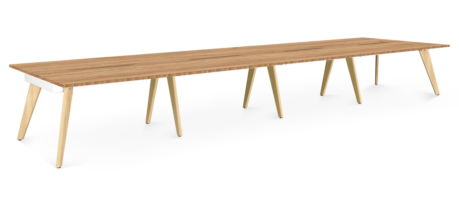 Hub Wooden Leg Bench Desks BENCH DESKS Workstories 8 Person 4800mm x 1600mm Gold Craft Oak