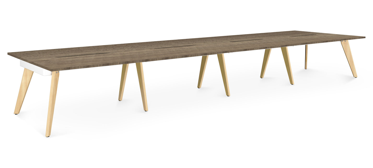Hub Wooden Leg Bench Desks BENCH DESKS Workstories 8 Person 4800mm x 1600mm Grey Nebraska Oak