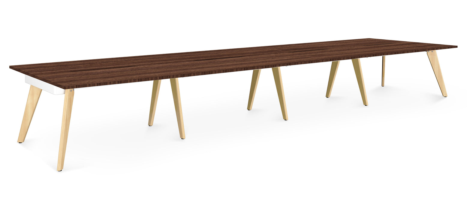 Hub Wooden Leg Bench Desks BENCH DESKS Workstories 8 Person 4800mm x 1600mm Walnut