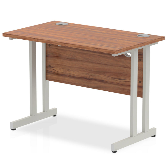 Impulse 1000mm Slimline Desk Cantilever Leg Desks Dynamic Office Solutions Walnut Silver 