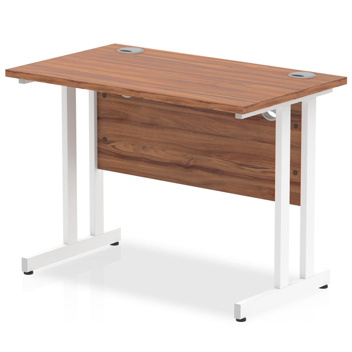 Impulse 1000mm Slimline Desk Cantilever Leg Desks Dynamic Office Solutions Walnut White 