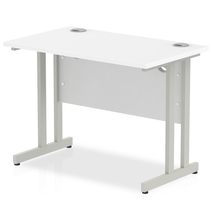 Impulse 1000mm Slimline Desk Cantilever Leg Desks Dynamic Office Solutions White Silver 