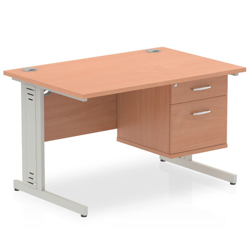 Impulse 1200mm Cable Managed Straight Desk With Fixed Pedestal Workstations Dynamic Office Solutions BEECH 2 Drawer Silver