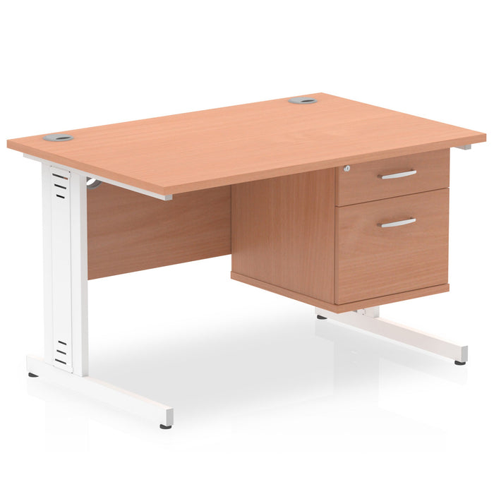 Impulse 1200mm Cable Managed Straight Desk With Fixed Pedestal Workstations Dynamic Office Solutions BEECH 2 Drawer White