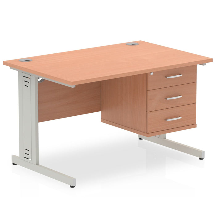 Impulse 1200mm Cable Managed Straight Desk With Fixed Pedestal Workstations Dynamic Office Solutions BEECH 3 Drawer Silver