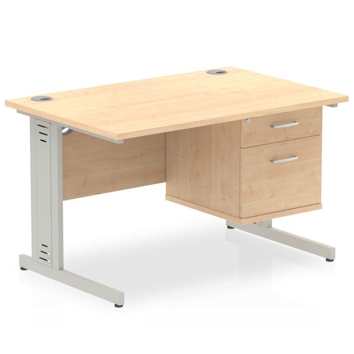 Impulse 1200mm Cable Managed Straight Desk With Fixed Pedestal Workstations Dynamic Office Solutions MAPLE 2 Drawer Silver