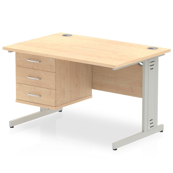Impulse 1200mm Cable Managed Straight Desk With Fixed Pedestal Workstations Dynamic Office Solutions MAPLE 3 Drawer Silver