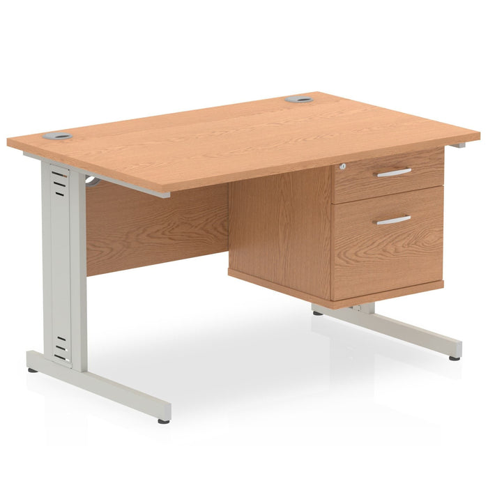 Impulse 1200mm Cable Managed Straight Desk With Fixed Pedestal Workstations Dynamic Office Solutions OAK 2 Drawer Silver