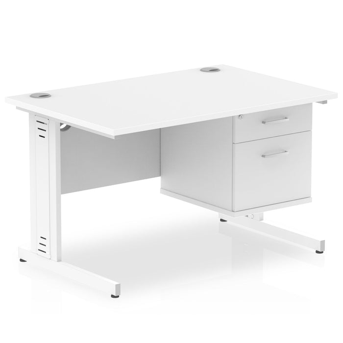 Impulse 1200mm Cable Managed Straight Desk With Fixed Pedestal Workstations Dynamic Office Solutions WHITE 2 Drawer White