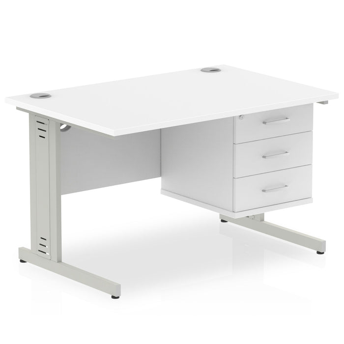 Impulse 1200mm Cable Managed Straight Desk With Fixed Pedestal Workstations Dynamic Office Solutions WHITE 3 Drawer Silver