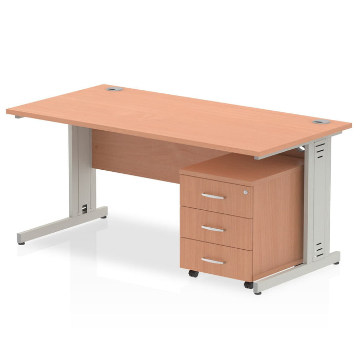 Impulse 1200mm Cable Managed Straight Desk With Mobile Pedestal Workstations Dynamic Office Solutions Beech 3 Drawer Silver