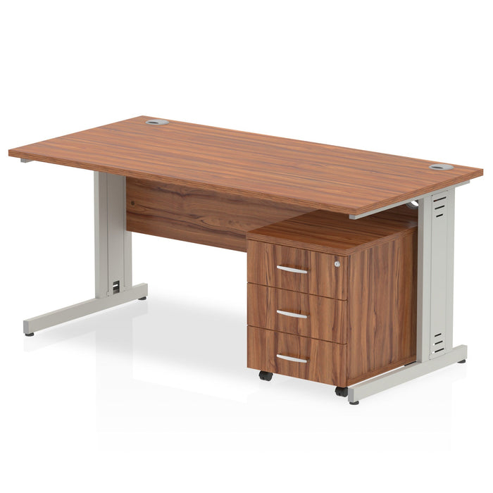 Impulse 1200mm Cable Managed Straight Desk With Mobile Pedestal Workstations Dynamic Office Solutions Walnut 3 Drawer Silver
