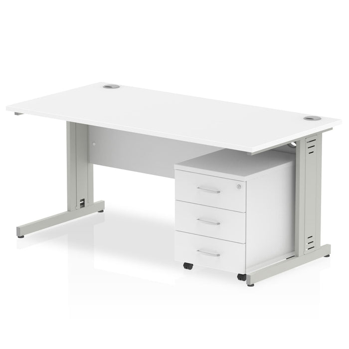 Impulse 1200mm Cable Managed Straight Desk With Mobile Pedestal Workstations Dynamic Office Solutions White 3 Drawer Silver