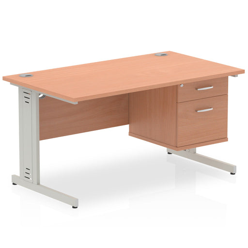 Impulse 1400mm Cable Managed Straight Desk With Fixed Pedestal Workstations Dynamic Office Solutions BEECH 2 Drawer Silver