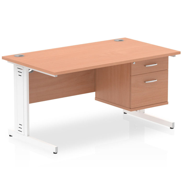 Impulse 1400mm Cable Managed Straight Desk With Fixed Pedestal Workstations Dynamic Office Solutions BEECH 2 Drawer White