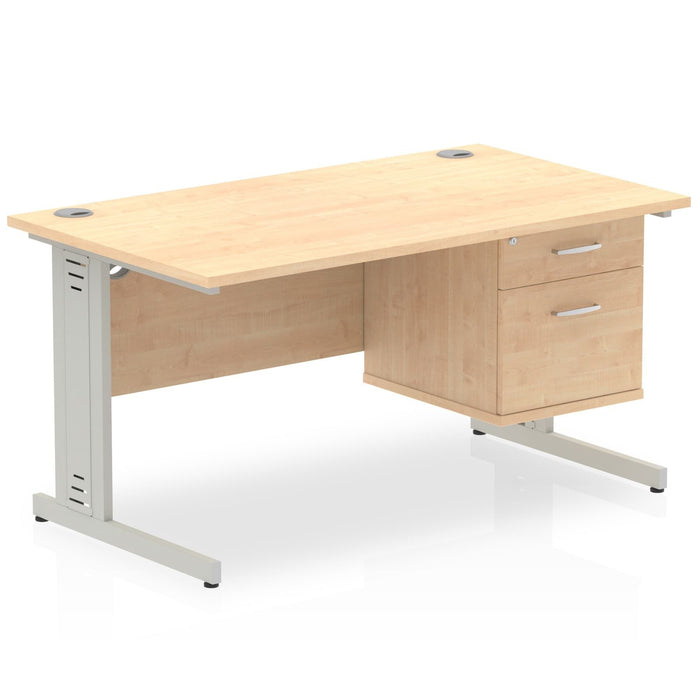 Impulse 1400mm Cable Managed Straight Desk With Fixed Pedestal Workstations Dynamic Office Solutions MAPLE 2 Drawer Silver