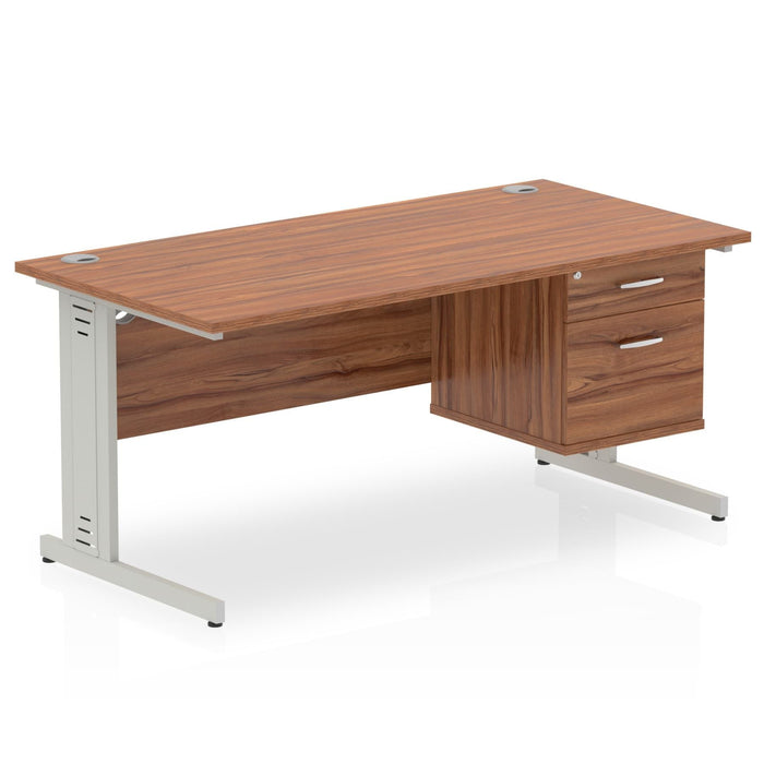 Impulse 1400mm Cable Managed Straight Desk With Fixed Pedestal Workstations Dynamic Office Solutions WALNUT 2 Drawer Silver