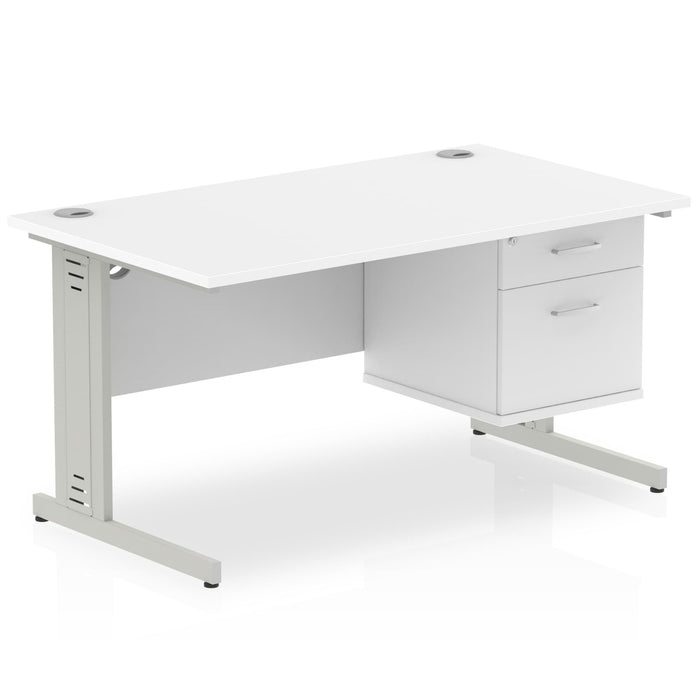 Impulse 1400mm Cable Managed Straight Desk With Fixed Pedestal Workstations Dynamic Office Solutions WHITE 2 Drawer Silver