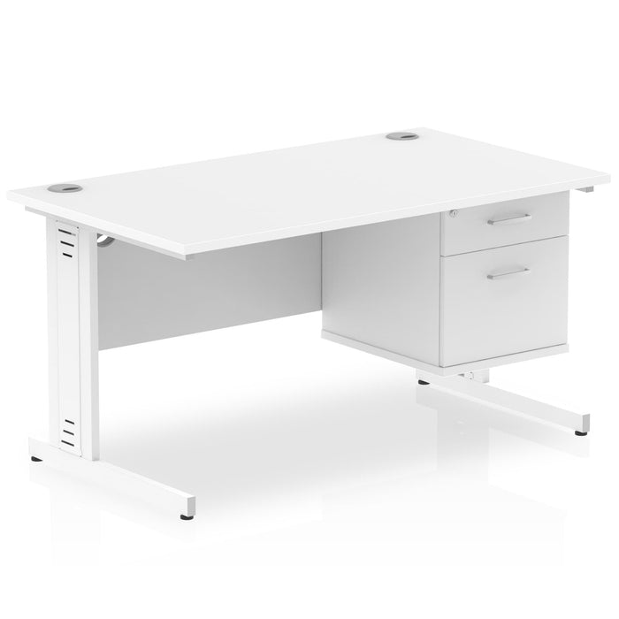 Impulse 1400mm Cable Managed Straight Desk With Fixed Pedestal Workstations Dynamic Office Solutions WHITE 2 Drawer White