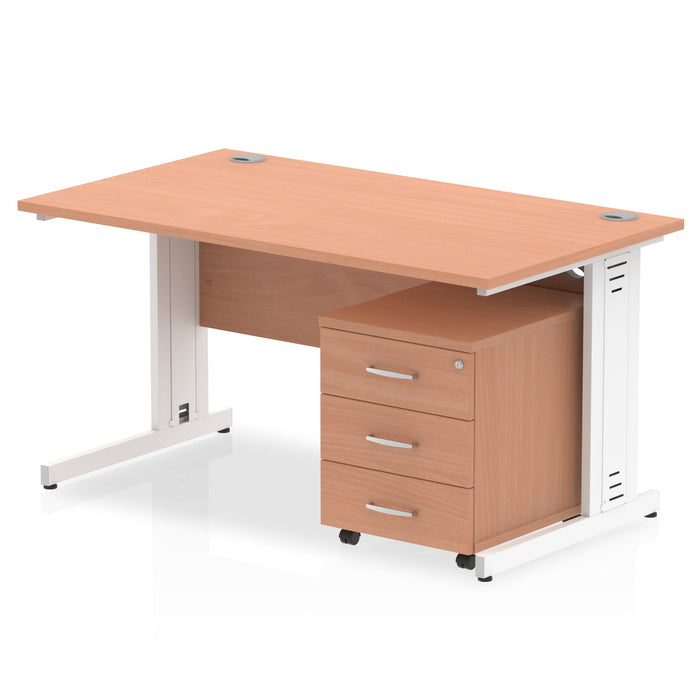 Impulse 1400mm Cable Managed Straight Desk With Mobile Pedestal Workstations Dynamic Office Solutions Beech 2 Drawer Silver