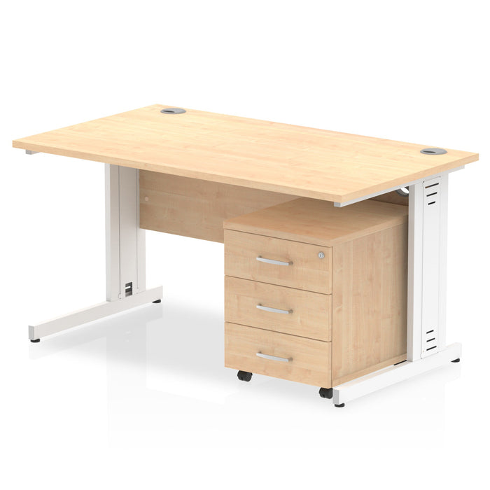 Impulse 1400mm Cable Managed Straight Desk With Mobile Pedestal Workstations Dynamic Office Solutions Maple 2 Drawer Silver