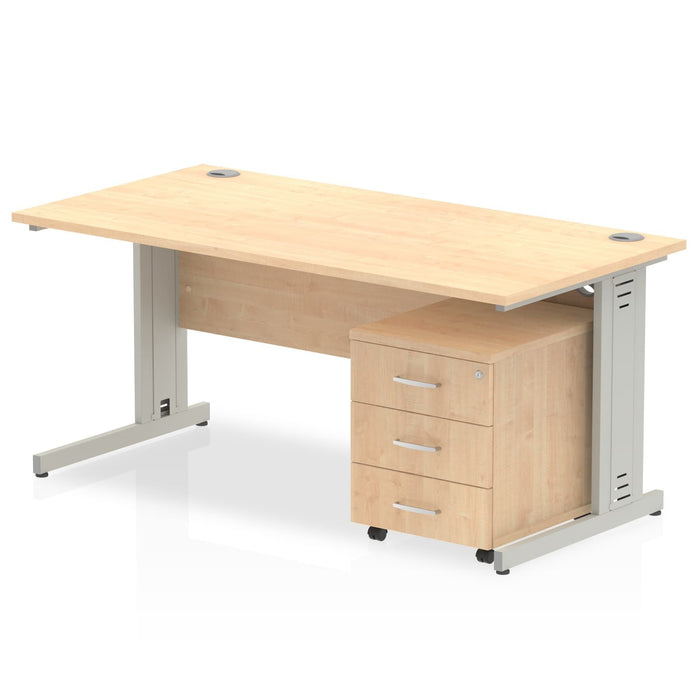 Impulse 1400mm Cable Managed Straight Desk With Mobile Pedestal Workstations Dynamic Office Solutions Maple 2 Drawer White