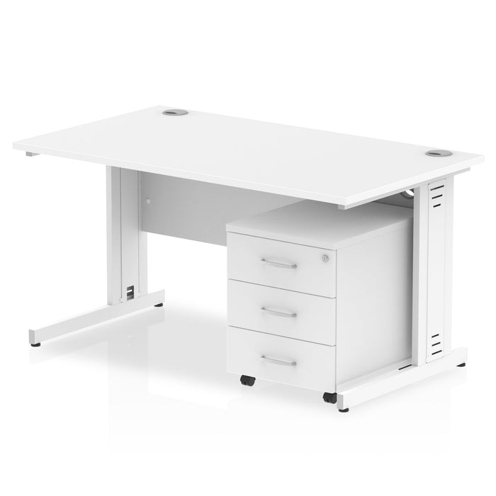Impulse 1400mm Cable Managed Straight Desk With Mobile Pedestal Workstations Dynamic Office Solutions White 2 Drawer Silver