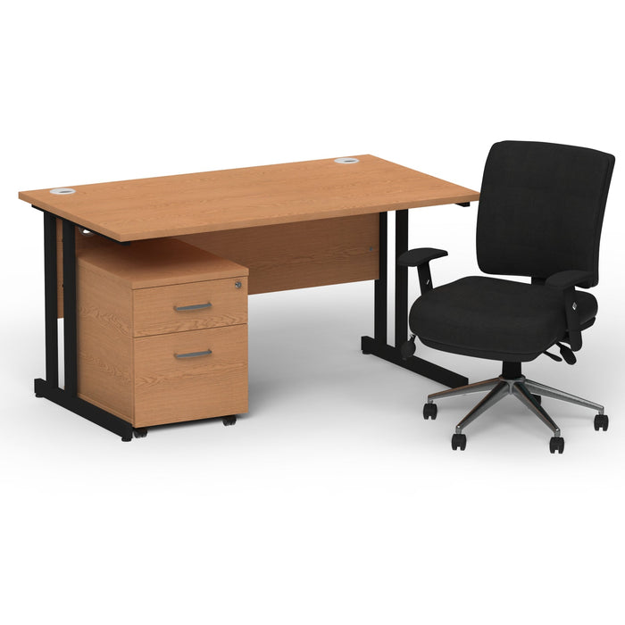 Impulse 1400mm Cantilever Straight Desk With Mobile Pedestal and Chiro Medium Back Black Operator Chair Impulse Bundles Dynamic Office Solutions Oak Black 2