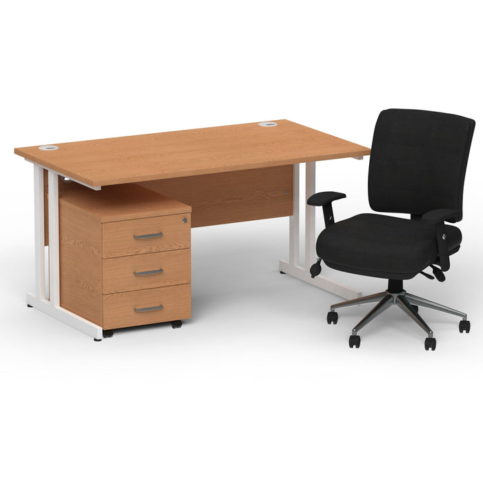 Impulse 1400mm Cantilever Straight Desk With Mobile Pedestal and Chiro Medium Back Black Operator Chair Impulse Bundles Dynamic Office Solutions Oak White 3
