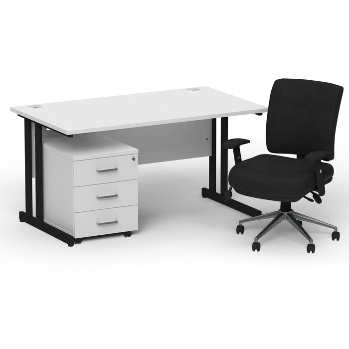 Impulse 1400mm Cantilever Straight Desk With Mobile Pedestal and Chiro Medium Back Black Operator Chair Impulse Bundles Dynamic Office Solutions White Black 3