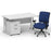 Impulse 1400mm Cantilever Straight Desk With Mobile Pedestal and Chiro Medium Back Blue Operator Chair Impulse Bundles Dynamic Office Solutions White Silver 2
