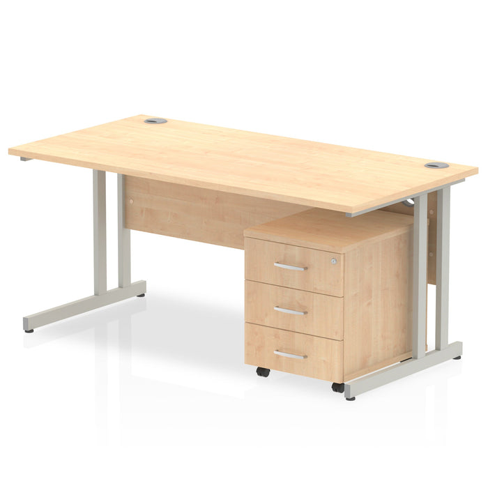 Impulse 1400mm Cantilever Straight Desk With Mobile Pedestal Workstations Dynamic Office Solutions Maple 3 Drawer SIlver