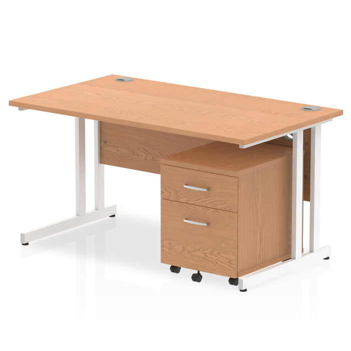 Impulse 1400mm Cantilever Straight Desk With Mobile Pedestal Workstations Dynamic Office Solutions Oak 2 Drawer White