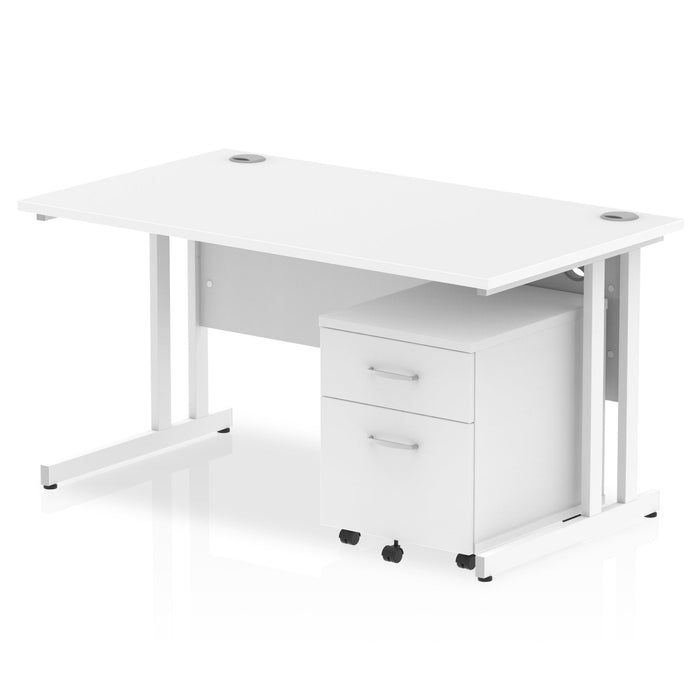 Impulse 1400mm Cantilever Straight Desk With Mobile Pedestal Workstations Dynamic Office Solutions White 2 Drawer White