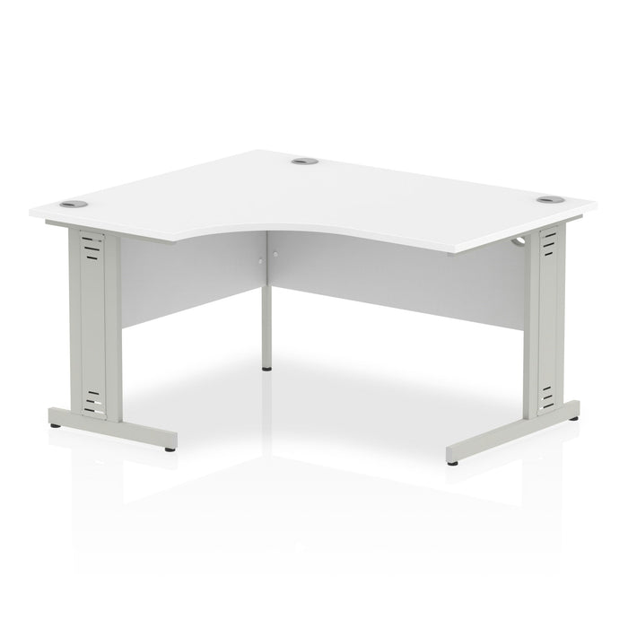 Impulse 1400mm Left Crescent Desk Cable Managed Leg Desks Dynamic Office Solutions White Silver 