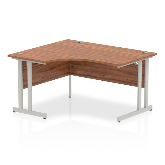 Impulse 1400mm Left Crescent Desk Cantilever Leg Desks Dynamic Office Solutions Walnut Silver 