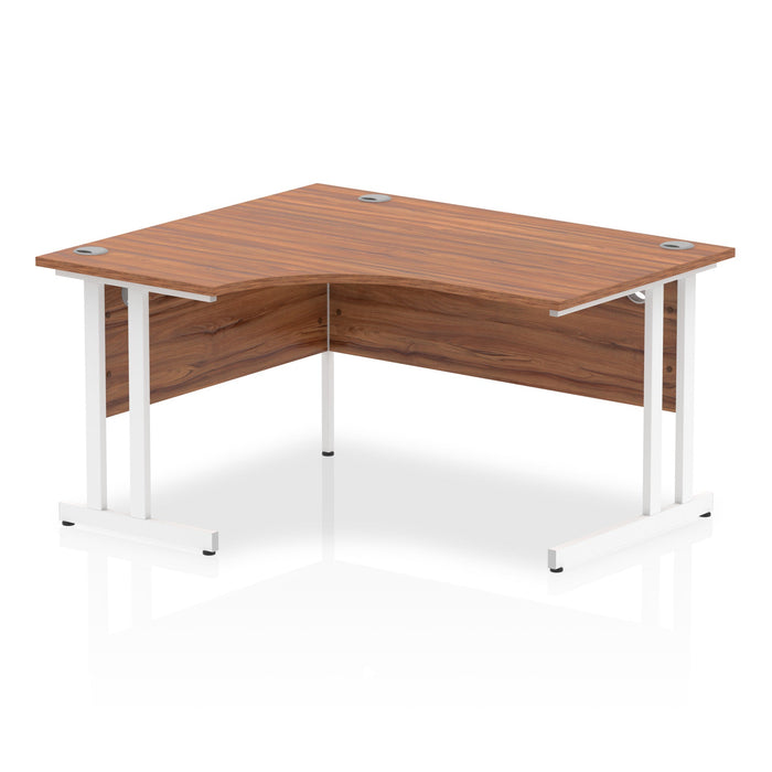 Impulse 1400mm Left Crescent Desk Cantilever Leg Desks Dynamic Office Solutions Walnut White 