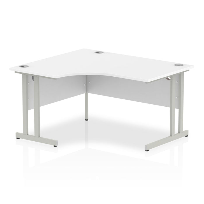 Impulse 1400mm Left Crescent Desk Cantilever Leg Desks Dynamic Office Solutions White Silver 
