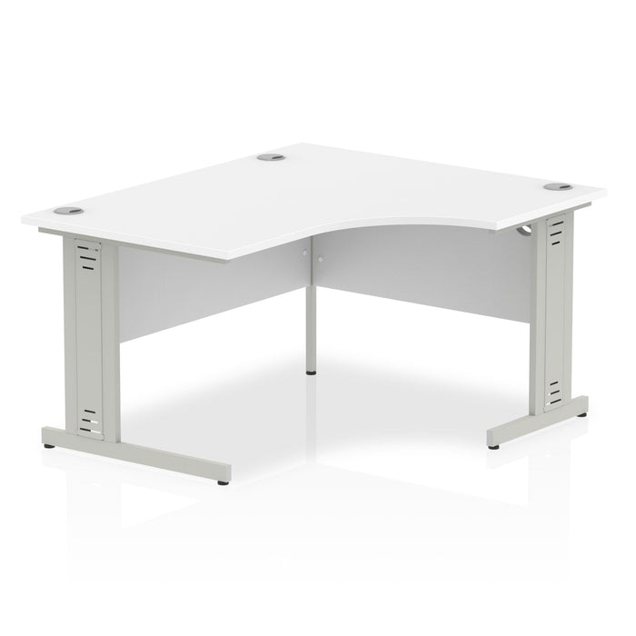 Impulse 1400mm Right Crescent Desk Cable Managed Leg Corner Desks Dynamic Office Solutions White Silver 