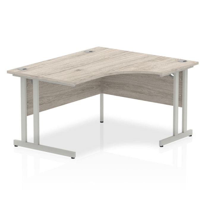 Impulse 1400mm Right Crescent Desk Cantilever Leg Corner Desks Dynamic Office Solutions Grey Oak Silver 