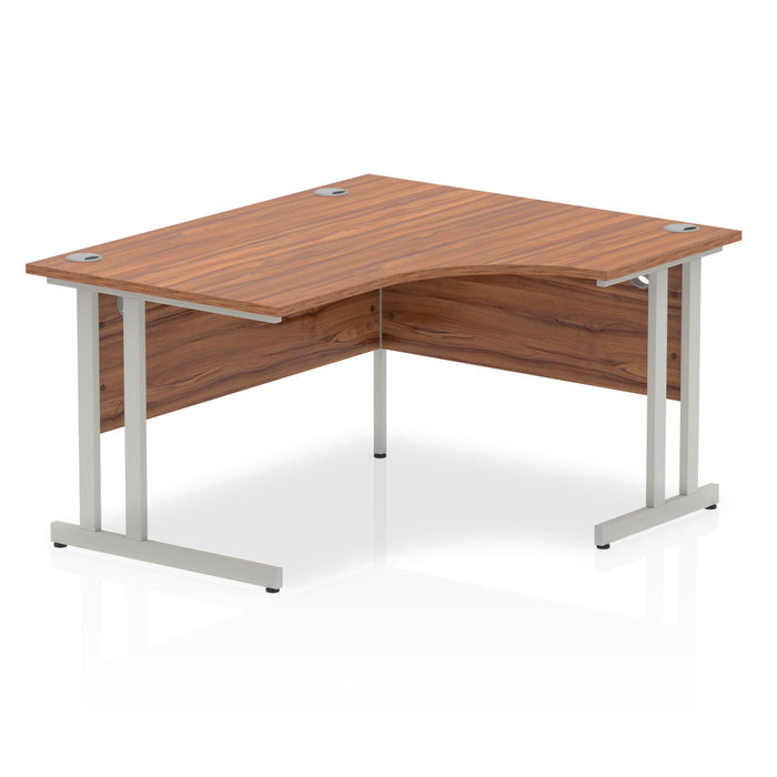 Impulse 1400mm Right Crescent Desk Cantilever Leg Corner Desks Dynamic Office Solutions Walnut Silver 