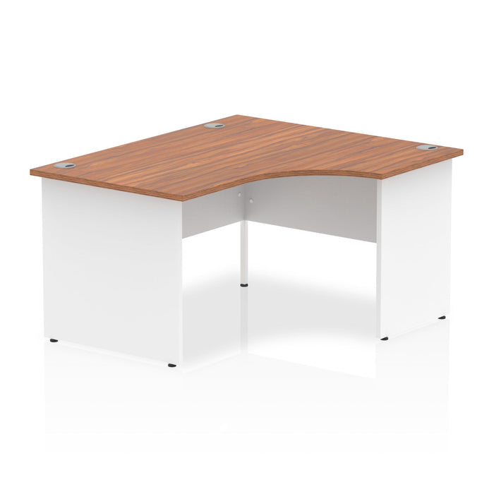 Impulse 1400mm Right Crescent Desk Panel End Leg Corner Desks Dynamic Office Solutions Walnut White 