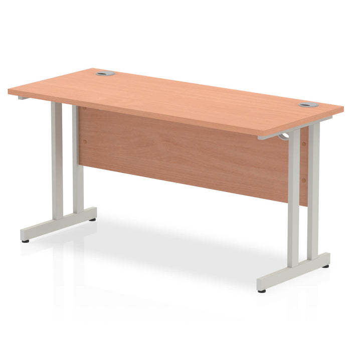 Impulse 1400mm Slimline Desk Cantilever Leg Desks Dynamic Office Solutions Beech Silver 