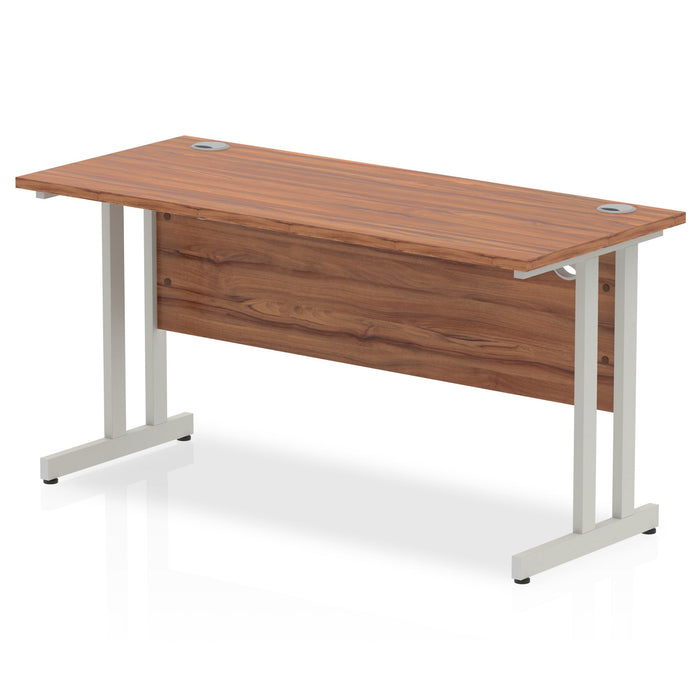 Impulse 1400mm Slimline Desk Cantilever Leg Desks Dynamic Office Solutions Walnut Silver 