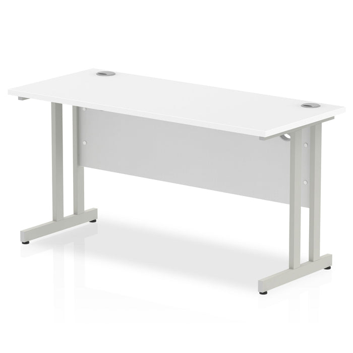 Impulse 1400mm Slimline Desk Cantilever Leg Desks Dynamic Office Solutions White Silver 