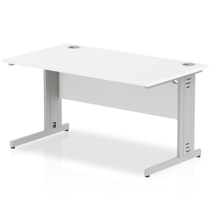 Impulse 1400mm Straight Desk Cable Managed Leg Desks Dynamic Office Solutions White Silver 