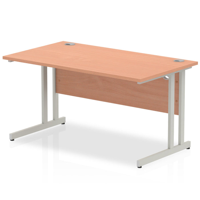 Impulse 1400mm Straight Desk Cantilever Leg Desks Dynamic Office Solutions Beech Silver 