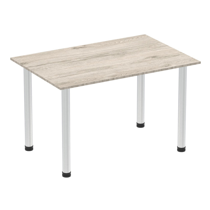 Impulse 1400mm Straight Table With Post Leg Tables Dynamic Office Solutions Grey Oak Aluminium 