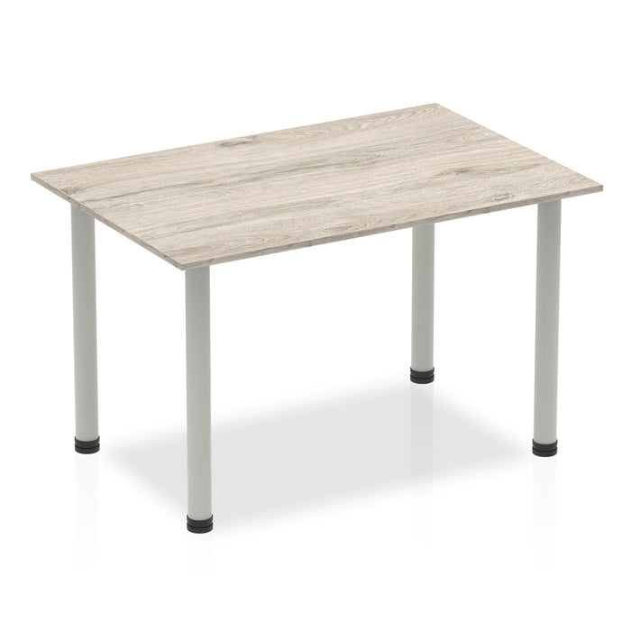 Impulse 1400mm Straight Table With Post Leg Tables Dynamic Office Solutions Grey Oak Silver 