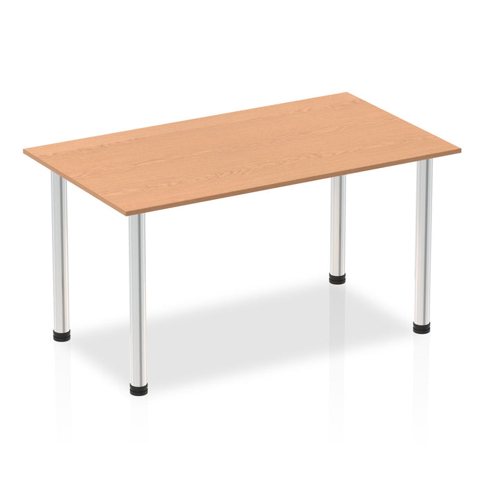 Impulse 1400mm Straight Table With Post Leg Tables Dynamic Office Solutions Oak Chrome 